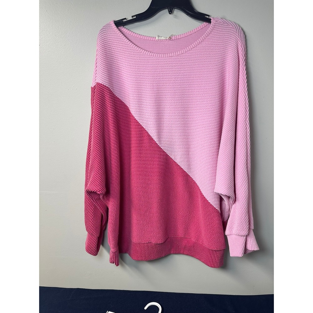 Blumin Apparel | Pink Colorblock Ribbed Long Sleeve Top | Size XL